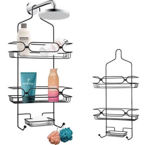 Półka łazienkowa zawieszana na prysznic metalowa czarna 61x28,5x12,5