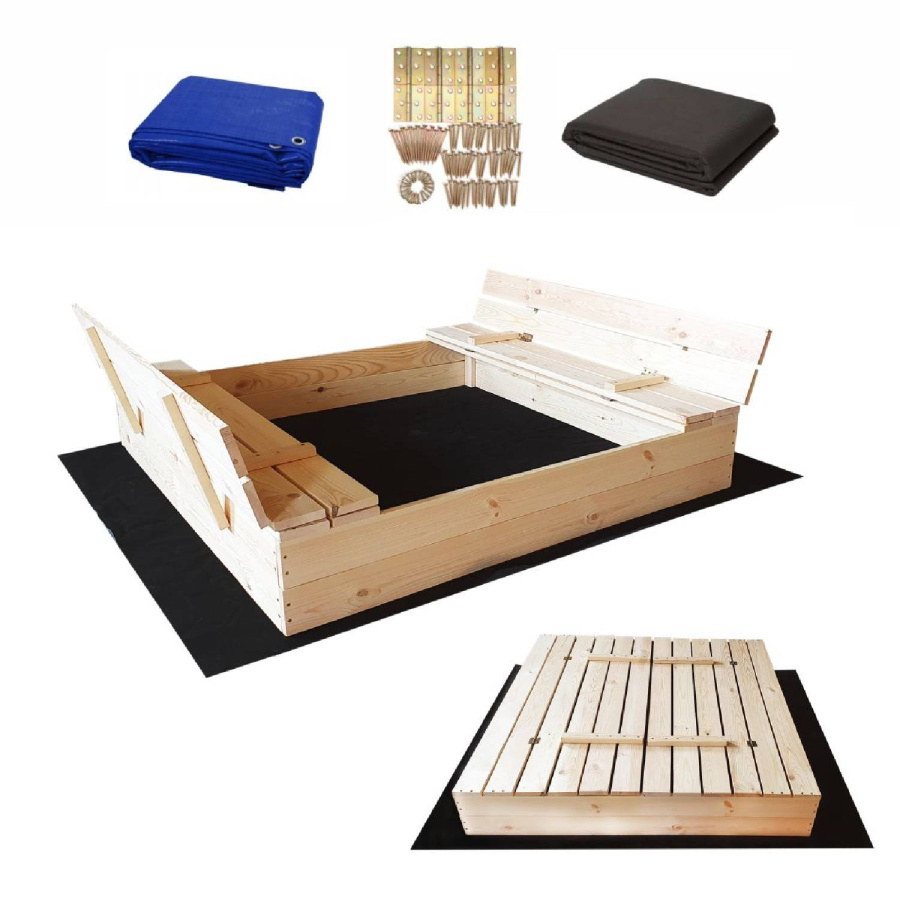 Piaskownica drewniana zamykana duża 120cm naturalna