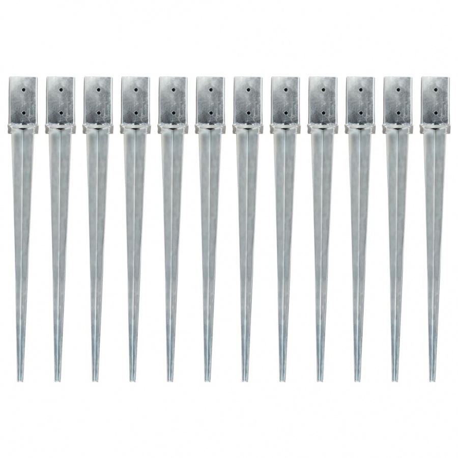 Kołki gruntowe, 12 szt., srebrne, 8x8x91 cm, stal galwanizowana