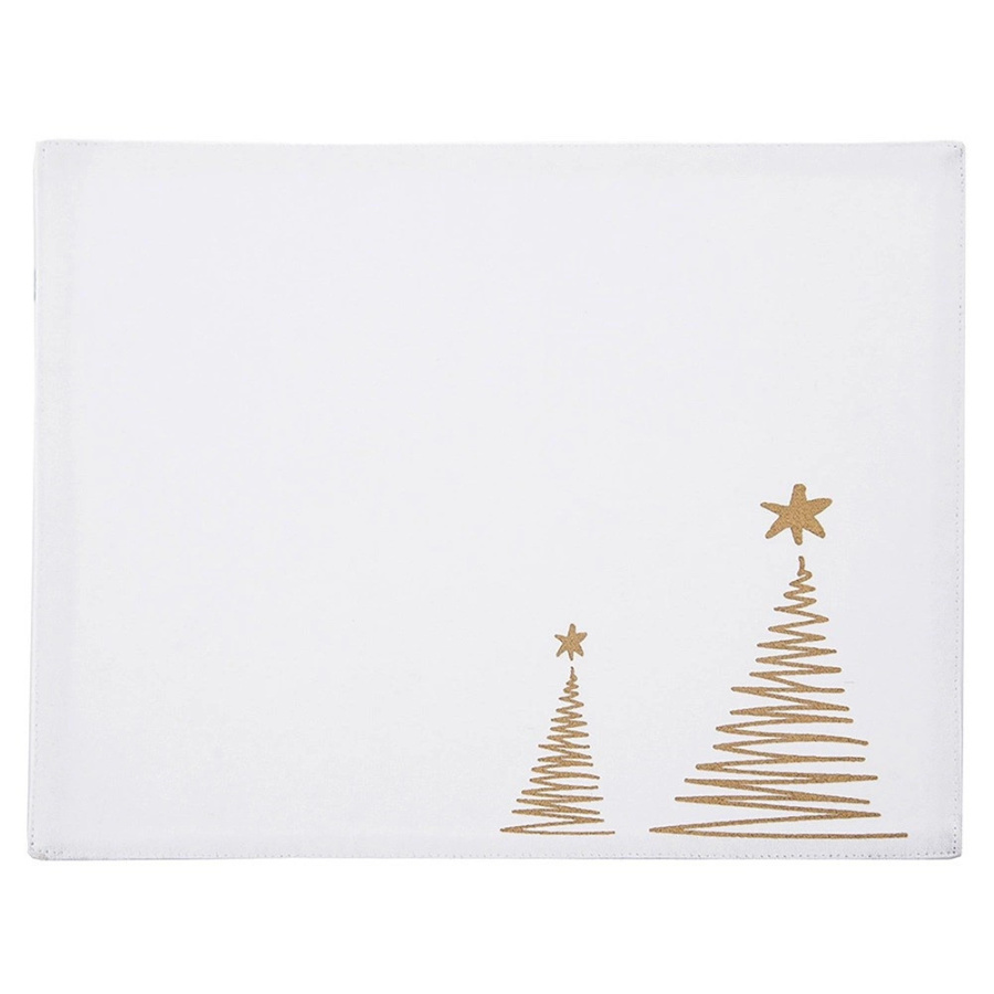 Podkładka na stół bawełniana świąteczna biała choinka 33,5x26 cm