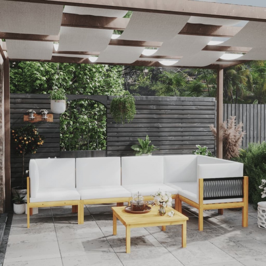 6-cz. zestaw wypoczynkowy do ogrodu, kremowe poduszki, akacja