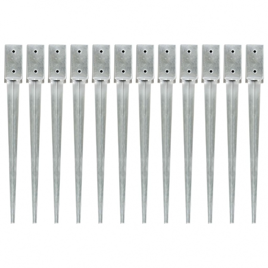 Kołki gruntowe, 12 szt., srebrne, 7x7x75 cm, stal galwanizowana