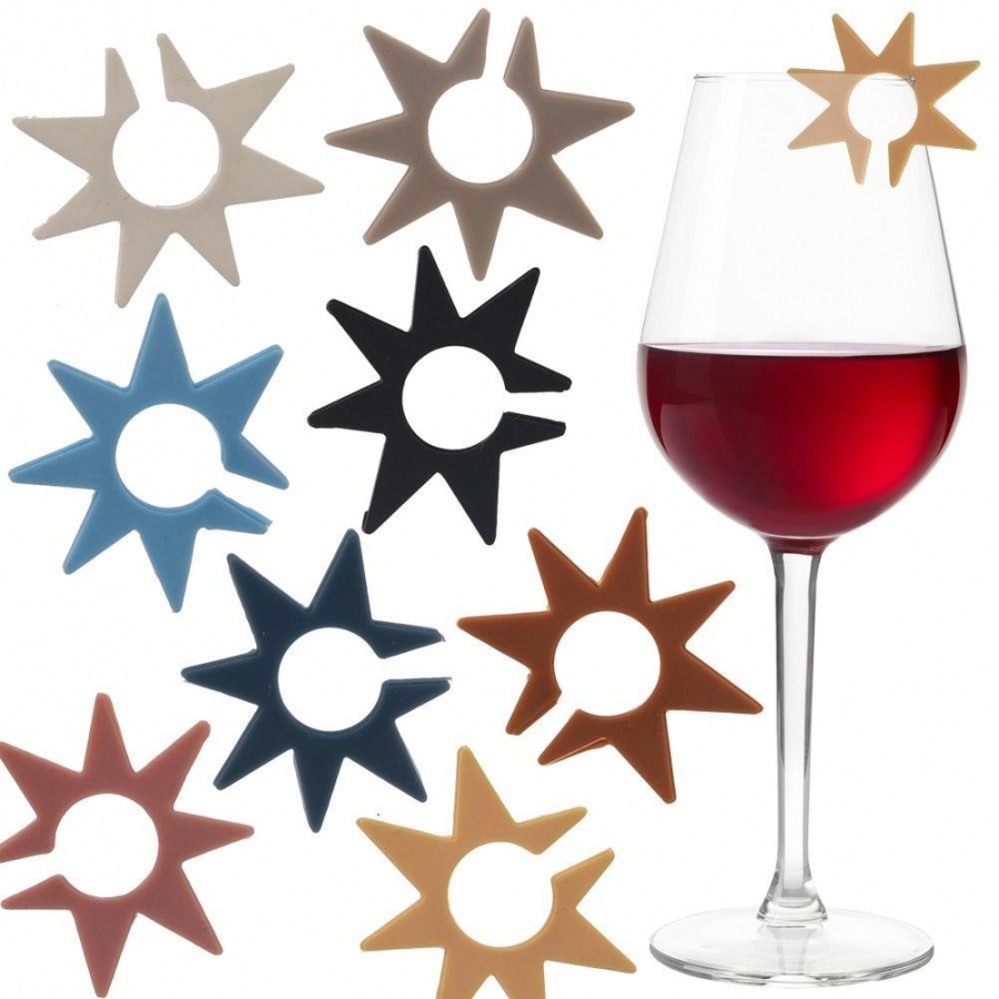 Znaczniki na szklanki do napojów szklanek kieliszków silikonowe kolorowe gwiazdy zestaw 8 szt.