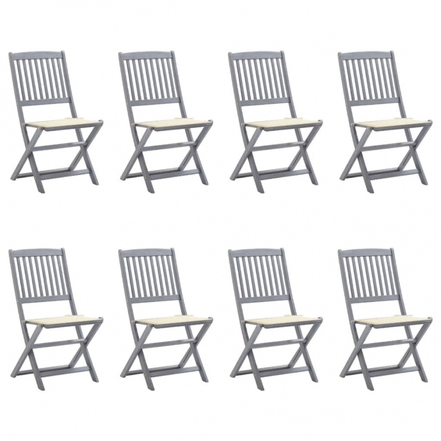 Składane krzesła ogrodowe z poduszkami, 8 szt., drewno akacjowe