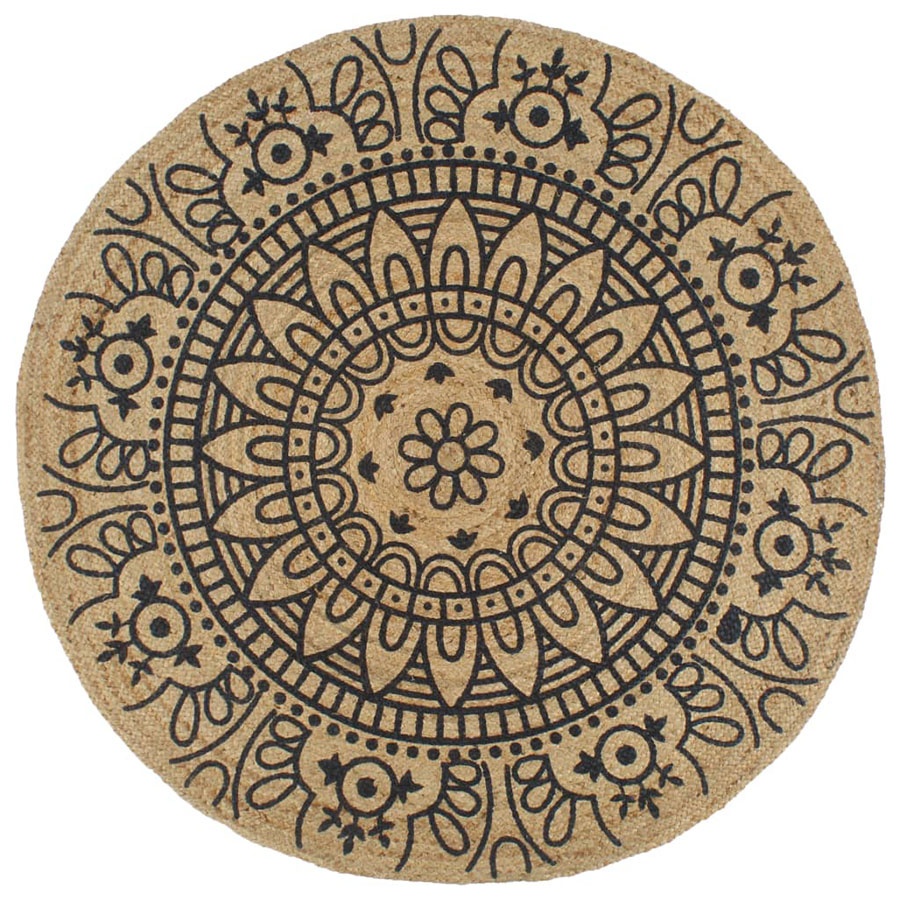 Ręcznie wykonany dywanik, juta, ciemnoniebieski nadruk, 150 cm