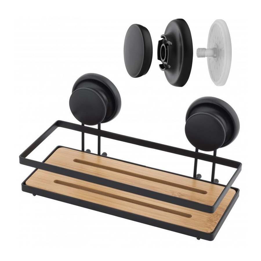 Półka łazienkowa wisząca płaska na przyssawki koszyk łazienkowy bambus czarny mat loft gavi - yoka