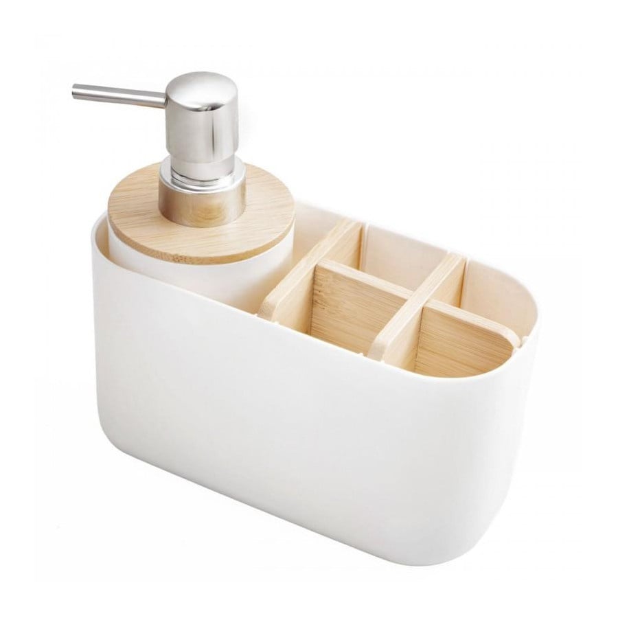 Zestaw łazienkowy biały bambus kubek na szczoteczki i dozownik na mydło w płynie - Yoka