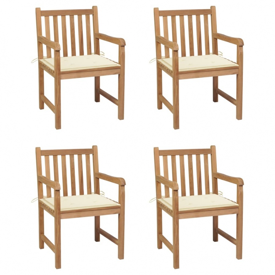 Krzesła ogrodowe, 4 szt., kremowe poduszki, drewno tekowe