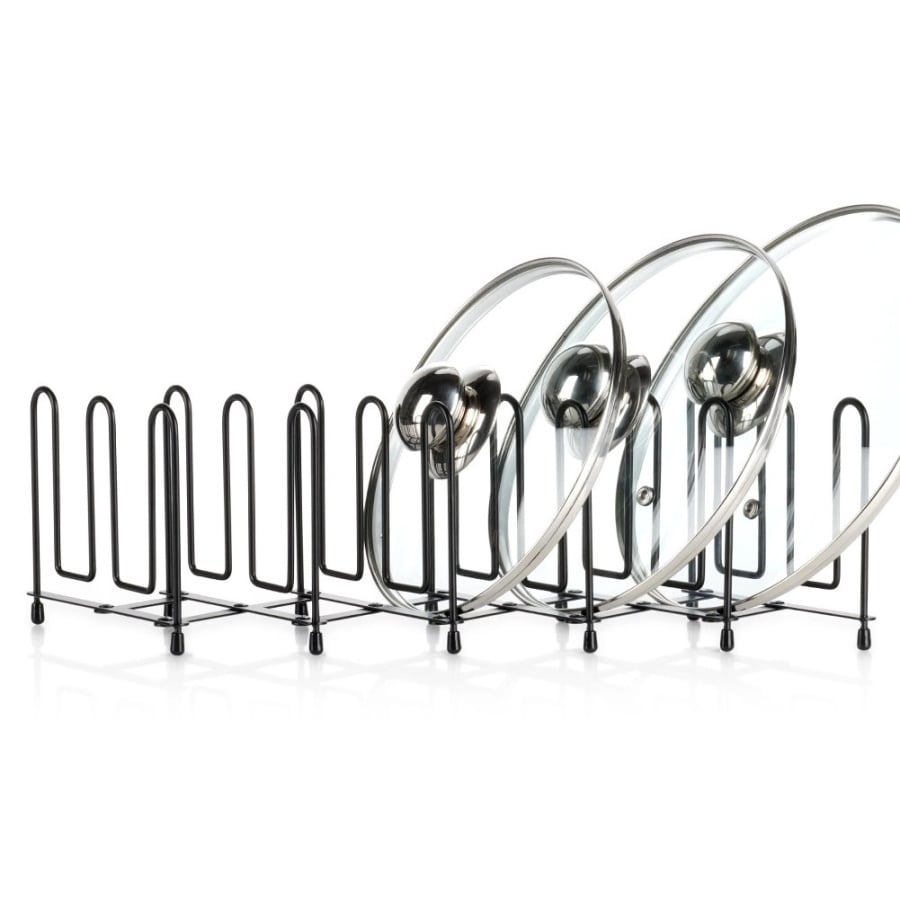 Stojak na pokrywki i talerze metalowy czarny rozkładany 8-74 cm