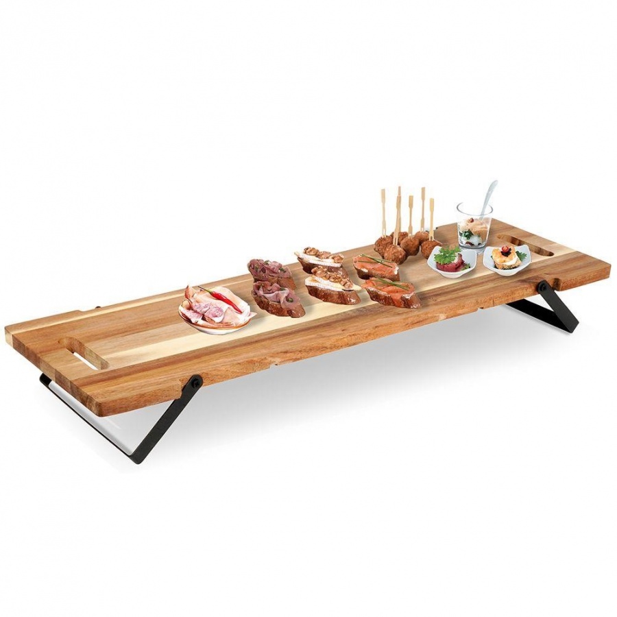 Taca deska do serwowania drewniana na składanych nóżkach 67,5x19,3x7,5 cm