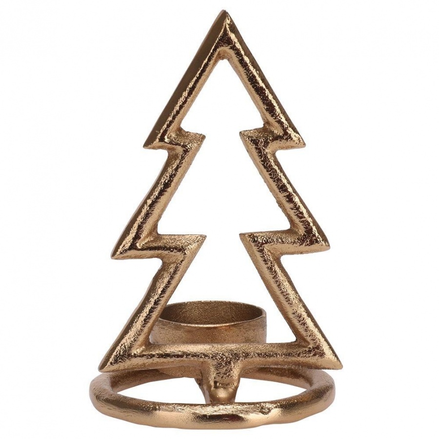 świecznik na tealight aluminiowy złoty choinka 16 cm