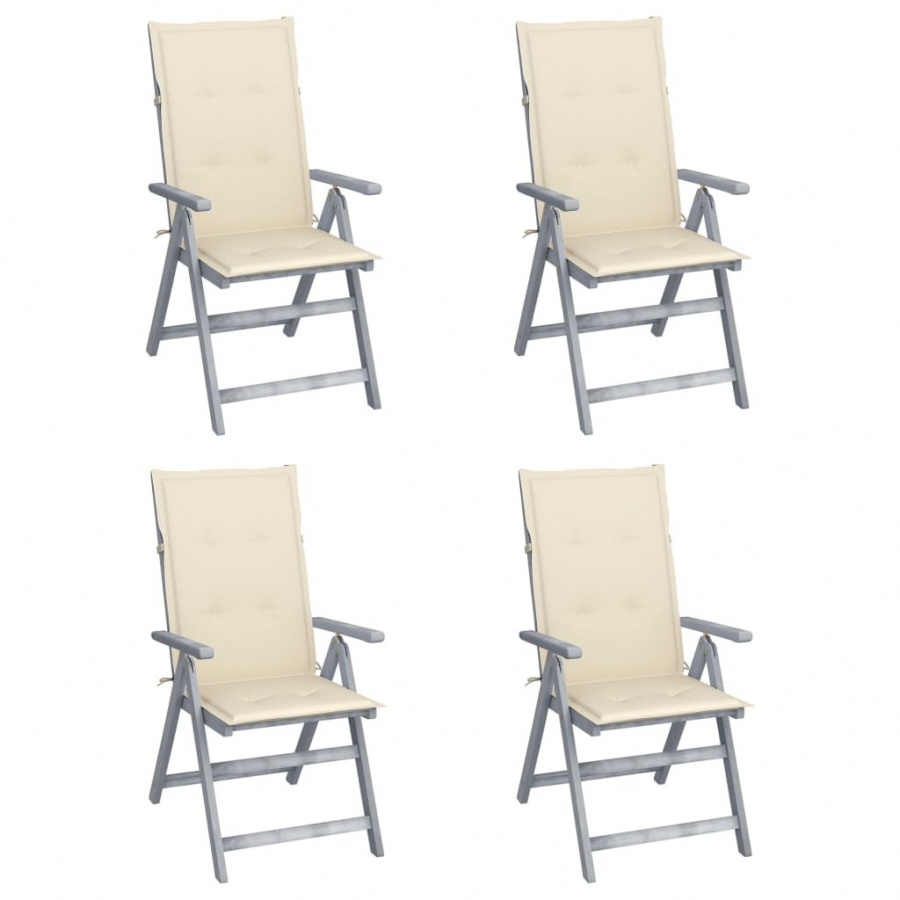 Rozkładane krzesła ogrodowe z poduszkami, 4 szt., lita akacja