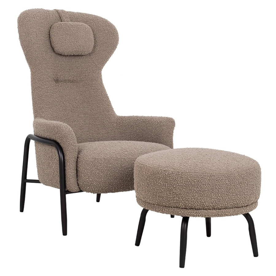 Fotel teddy grand ciemny brązowy z podnóżkiem