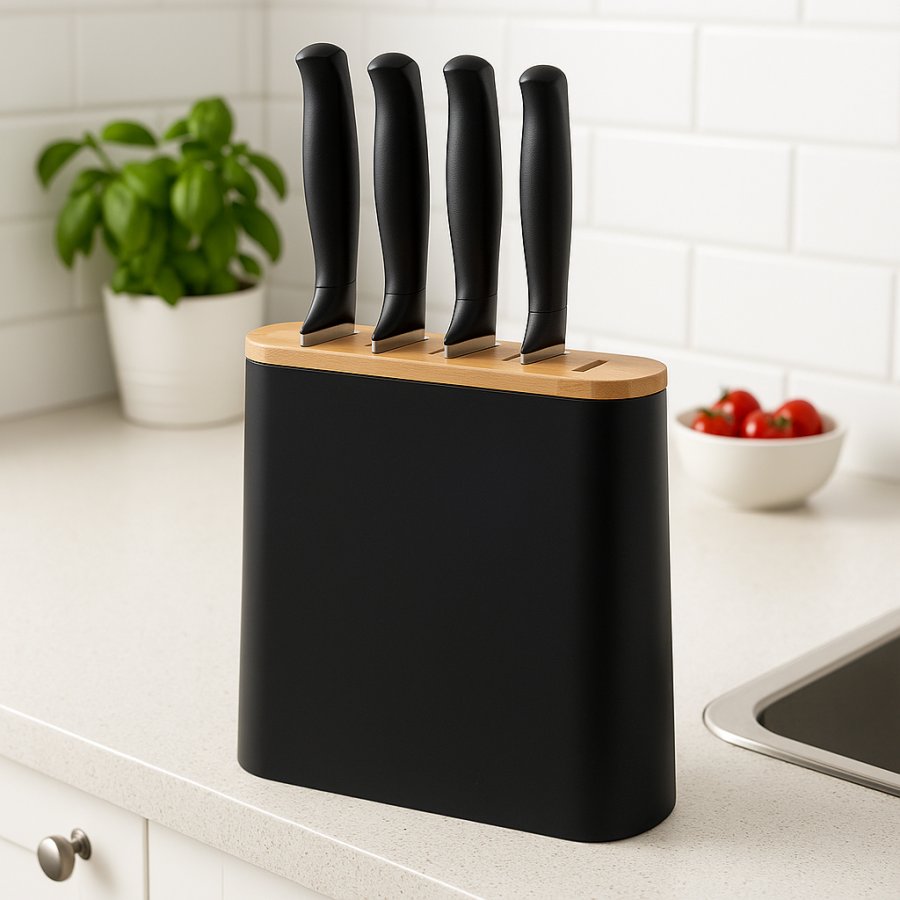 Stojak na noże czarny z przegródkami