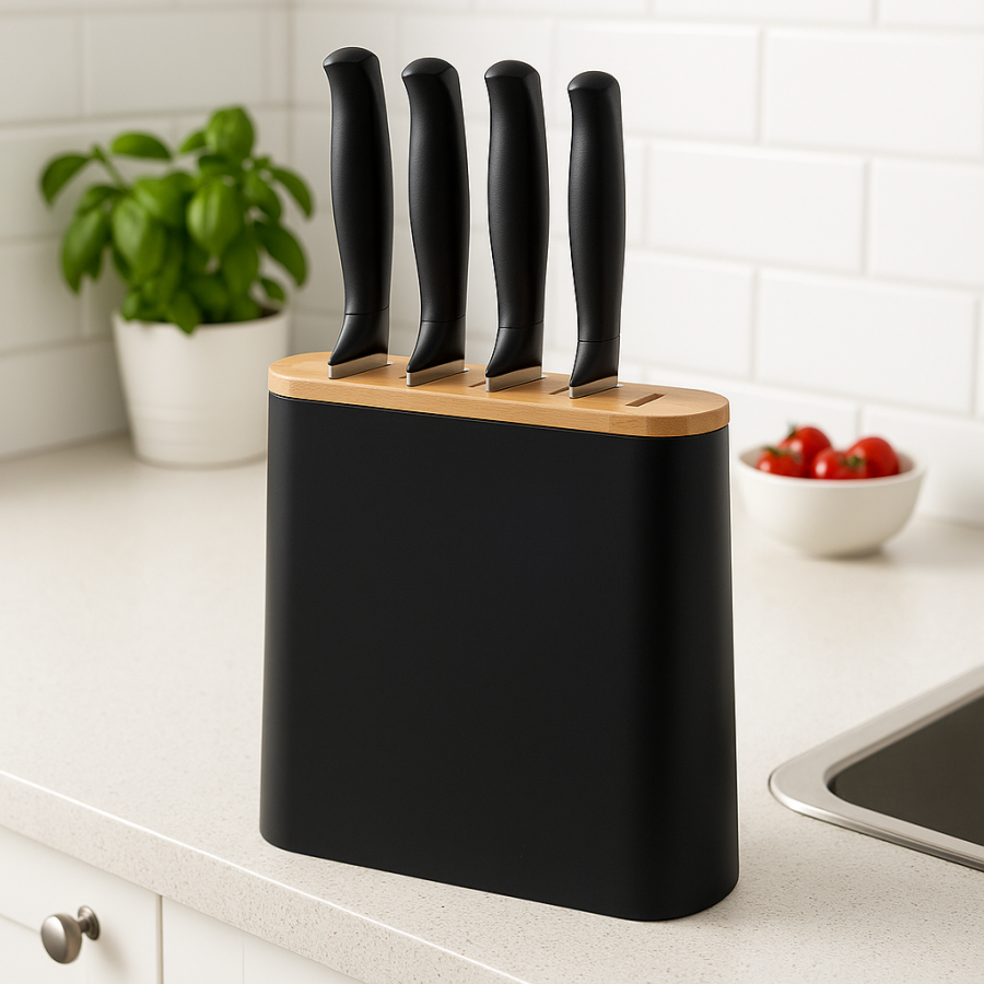 Stojak na noże czarny z przegródkami