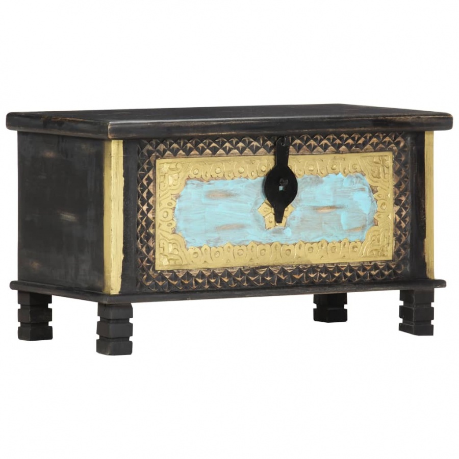 Skrzynia, czarna, 80x40x45 cm, lite drewno mango