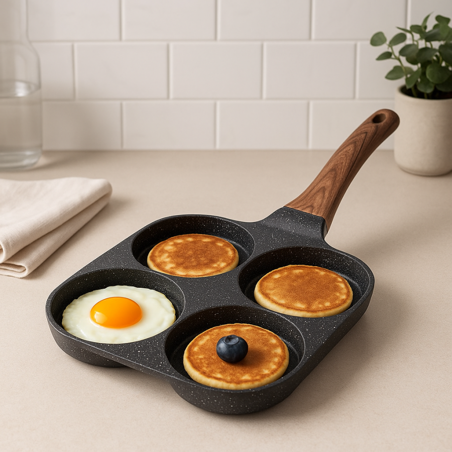 Patelnia do jajek granitowa 4 otwory black&wood 19x19 cm