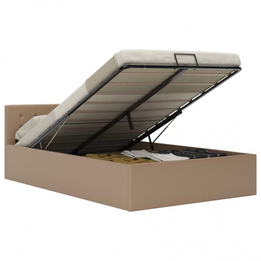 Rama łóżka z podnośnikiem, cappuccino, ekoskóra, 140 x 200 cm