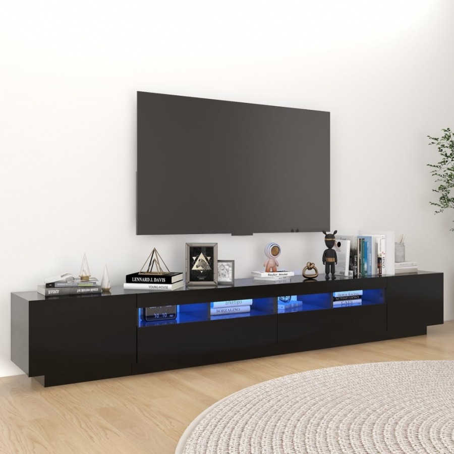 Szafka pod tv z oświetleniem led, czarna, 260x35x40 cm