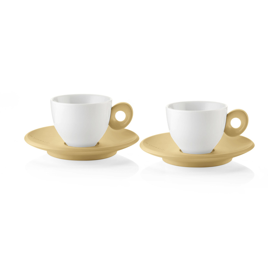 Zestaw 2 filiżanek do espresso ze spodkami - musztardowe
