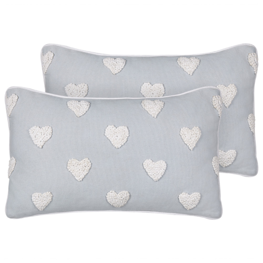 Zestaw 2 poduszek w serca gazania bawełna 30 x 50 cm jasnoszary