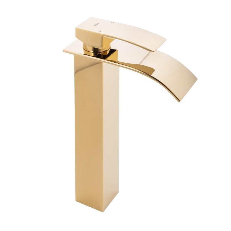 Bateria do umywalki wysoka kaskada kran łazienkowy stojący złoty