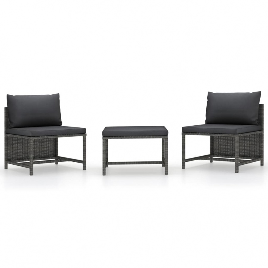 3-częściowa sofa do ogrodu, z poduszkami, szara, polirattanowa