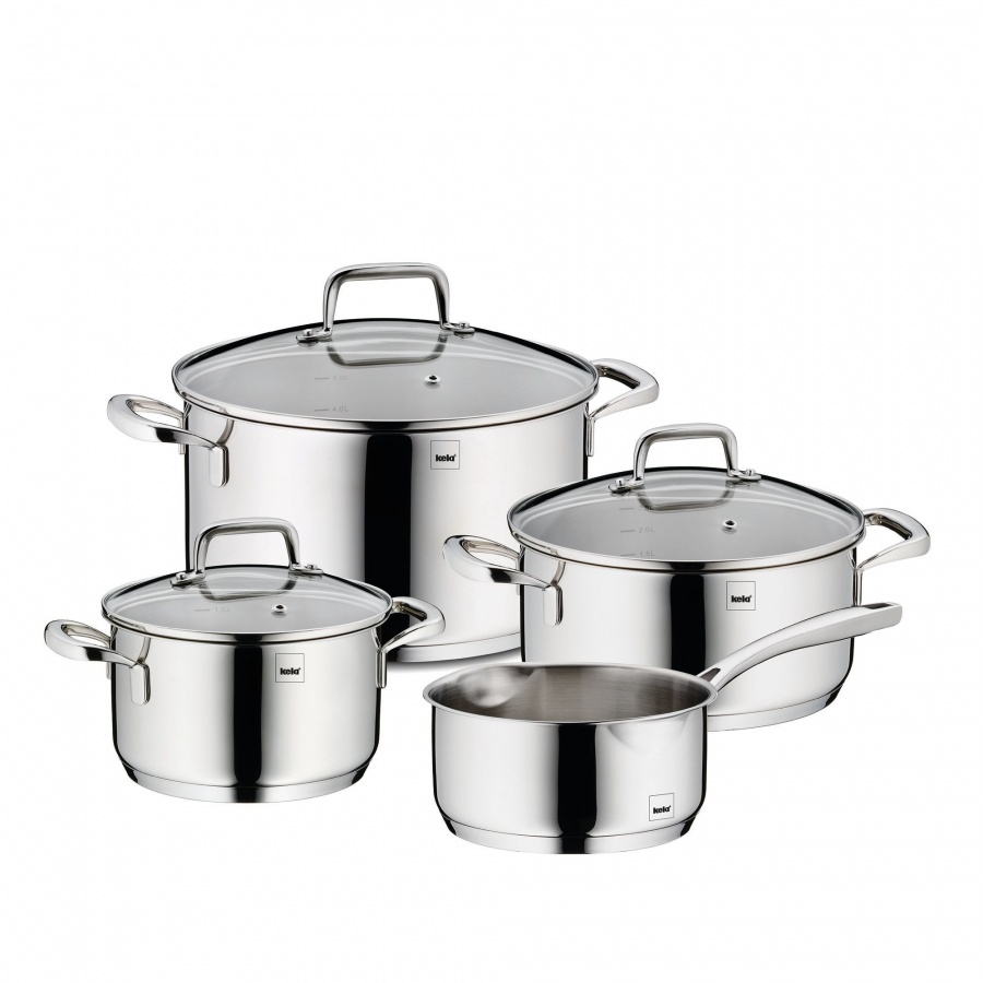 zestaw garnków z pokrywkami, 4 szt., stal nierdzewna/szkło