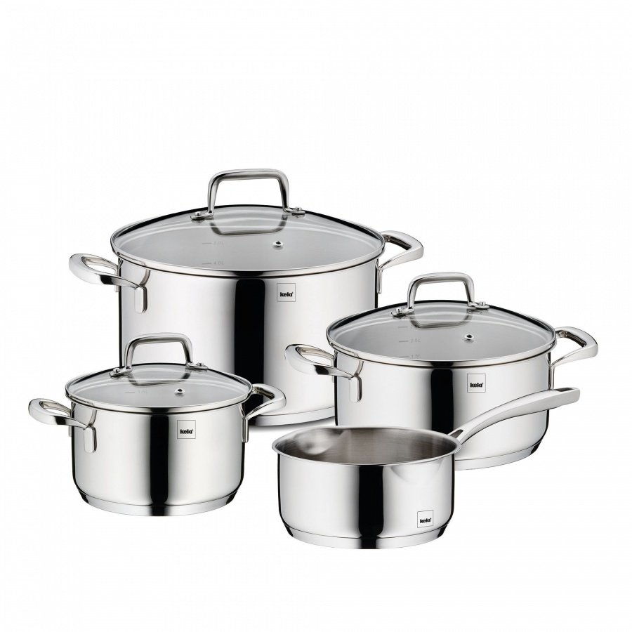 zestaw garnków z pokrywkami, 4 szt., stal nierdzewna/szkło