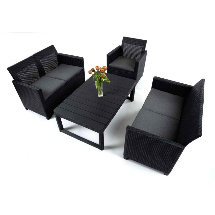 Meble ogrodowe marie 3-set lyon zestaw 2w1 : kolor - grafit/szary