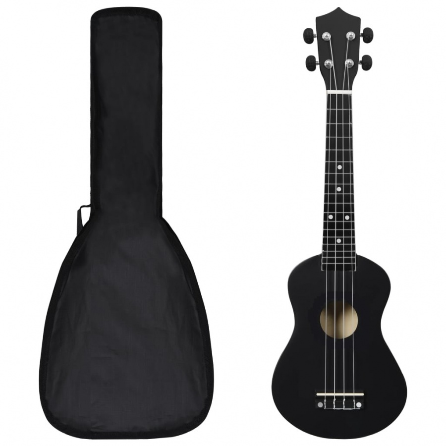Ukulele sopranowe z pokrowcem, dla dzieci, czarne, 23"