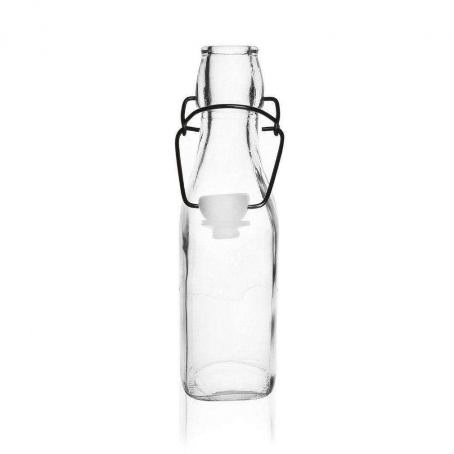 Butelka szklana kwadratowa na alkohol, wino, nalewkę, likier, syrop, z korkiem, klipsem, 0,29 l