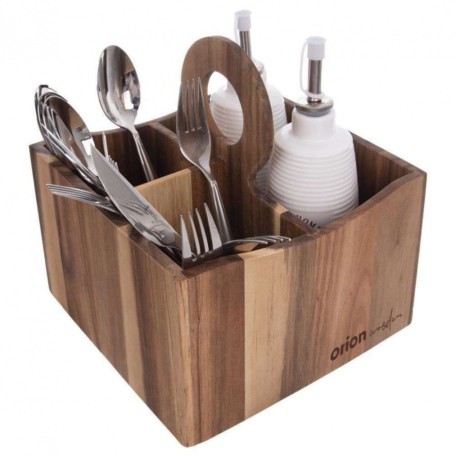 Pojemnik, stojak, koszyk na przybory kuchenne, sztućce, organizer, WOODEN