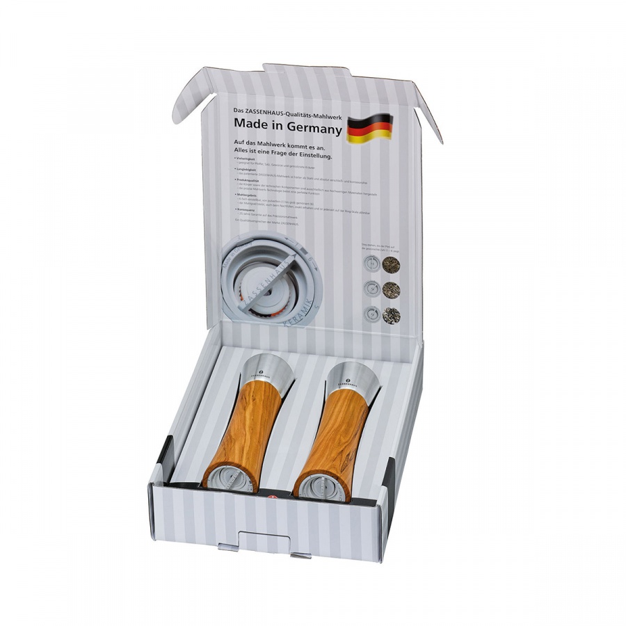 zestaw 2 młynków do soli i pieprzu z drewna oliwnego 18 cm