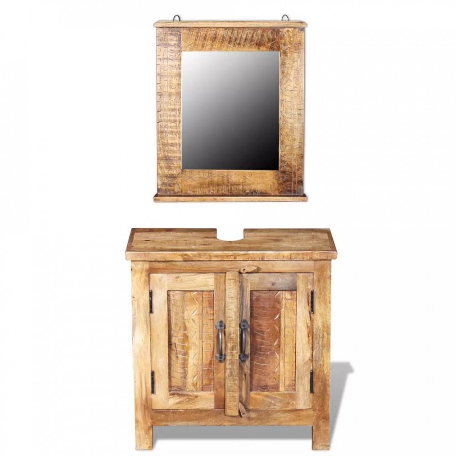 Szafka pod umywalkę z lustrem, drewno mango