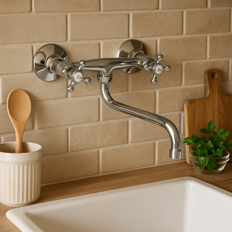 Bateria kuchenna ścienna kran obrotowy retro długa