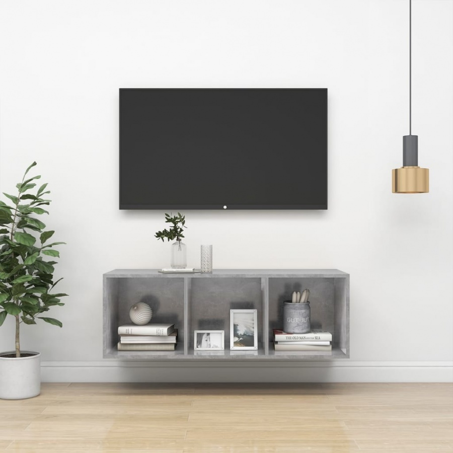 Wisząca szafka pod tv, szarość betonu, 37x37x107 cm, płyta