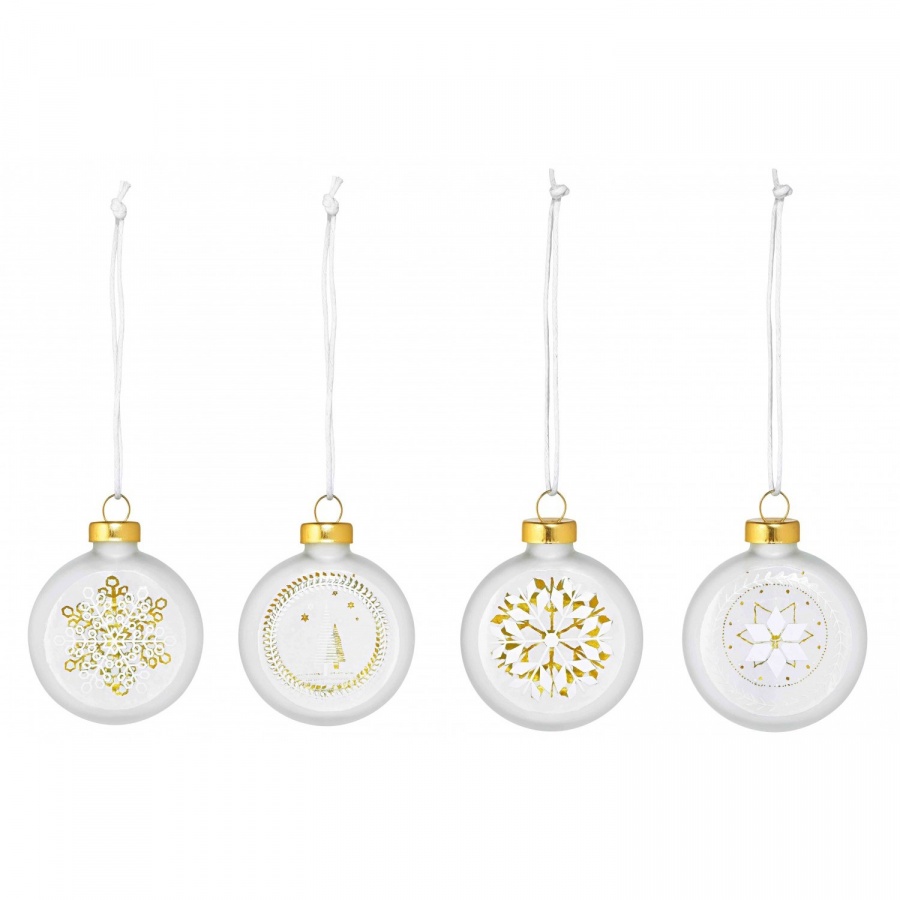 Zestaw 4 szklanych bombek Śnieżynki 5cm