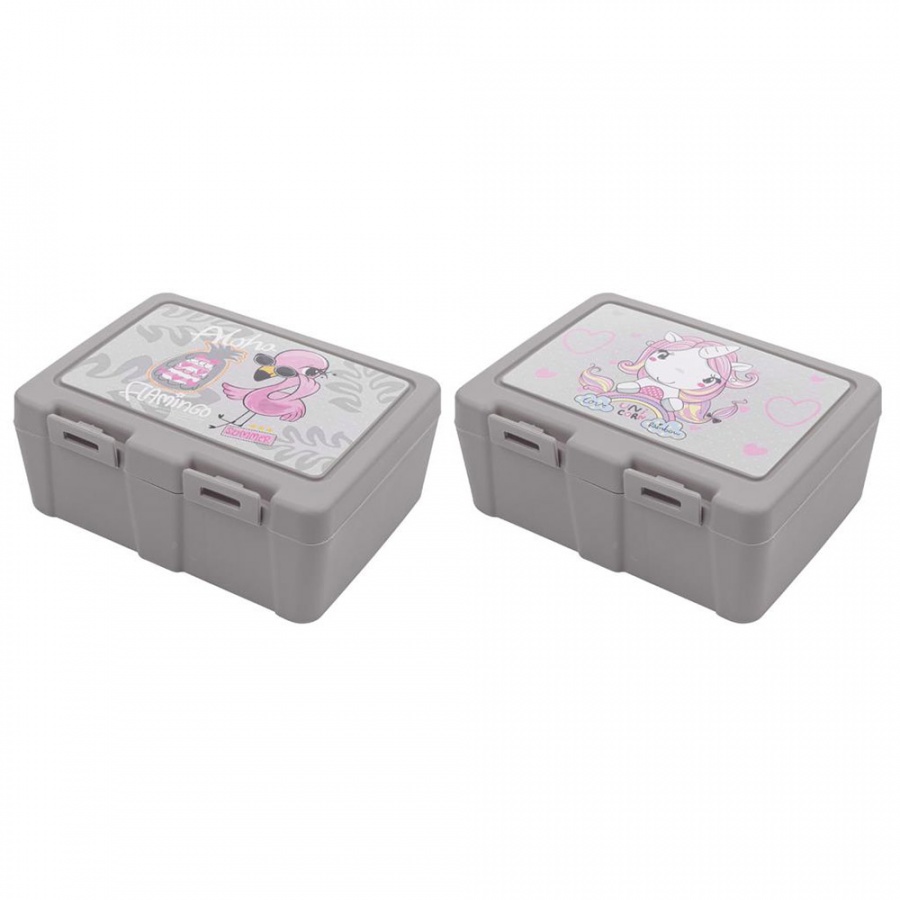 POJEMNIK ŚNIADANIOWY 1L Z PRZEGRODĄ SZARY MIX DEKORACJI