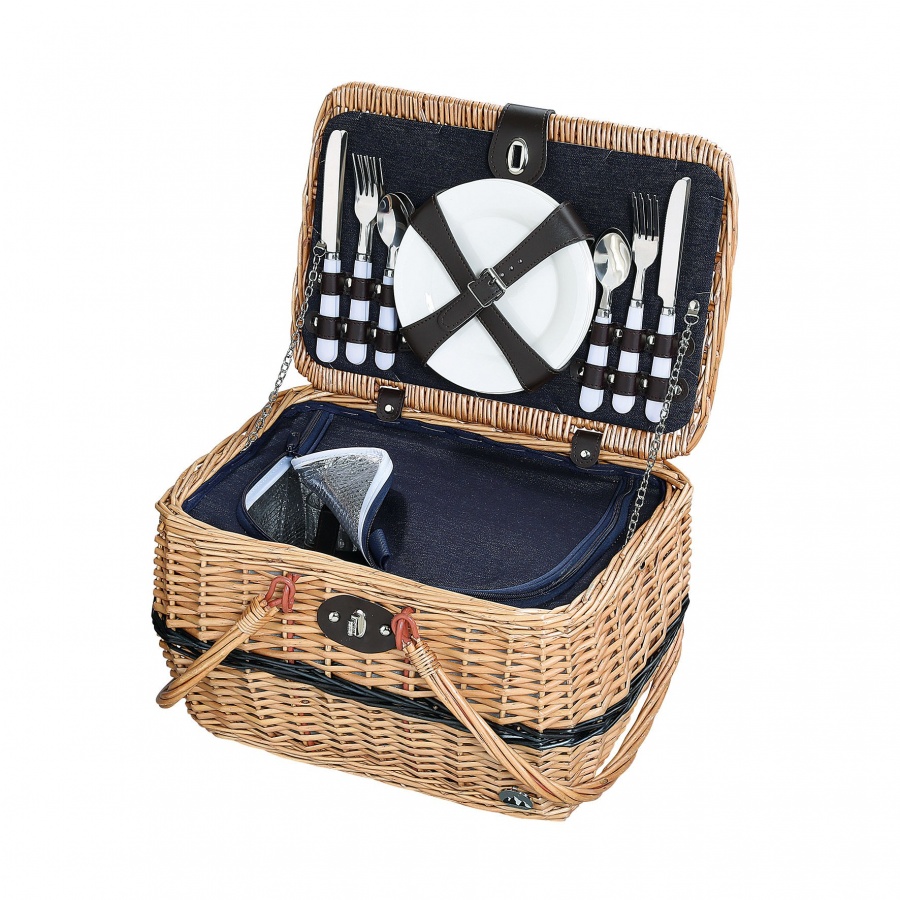 kosz piknikowy dla 4 osób, 40 x 28 x 25 cm, jasnobrązowy