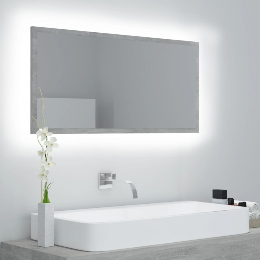 Lustro łazienkowe z led, szarość betonu, 90x8,5x37 cm, płyta