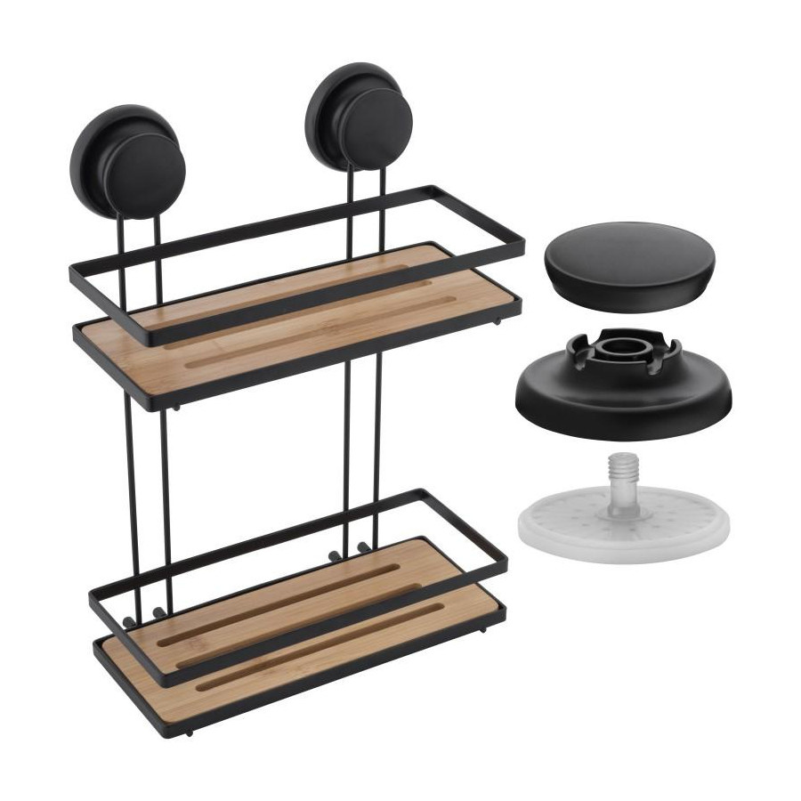 Półka łazienkowa wisząca płaska podwójna przyssawka koszyk bambus - yoka