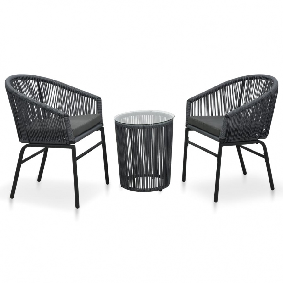3-cz. zestaw mebli bistro z poduszkami, rattan PVC, antracyt