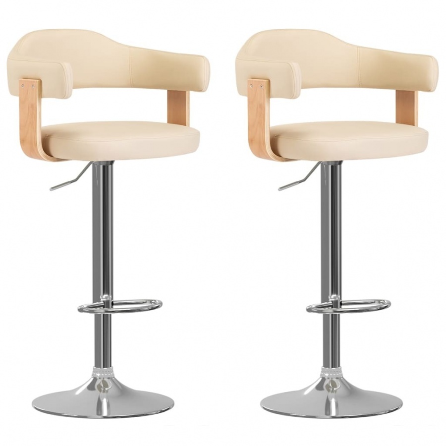 Stołki barowe, 2 szt., kremowe, gięte drewno i sztuczna skóra