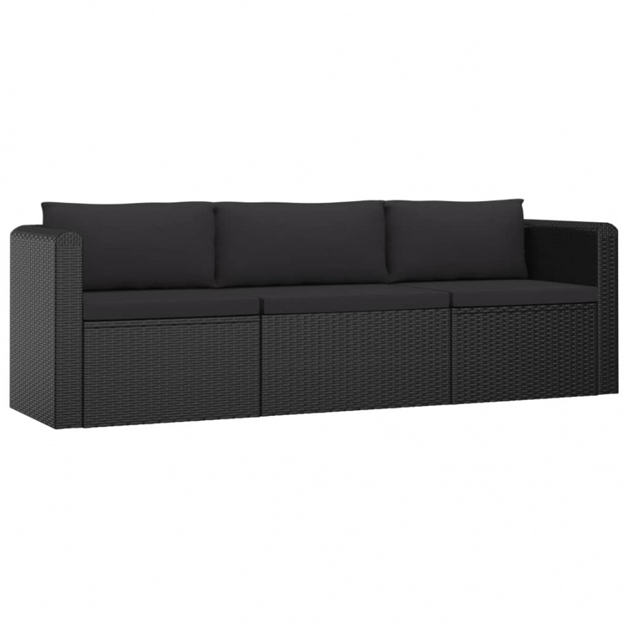 3-częściowa sofa ogrodowa, poduszki, rattan PE, czarny