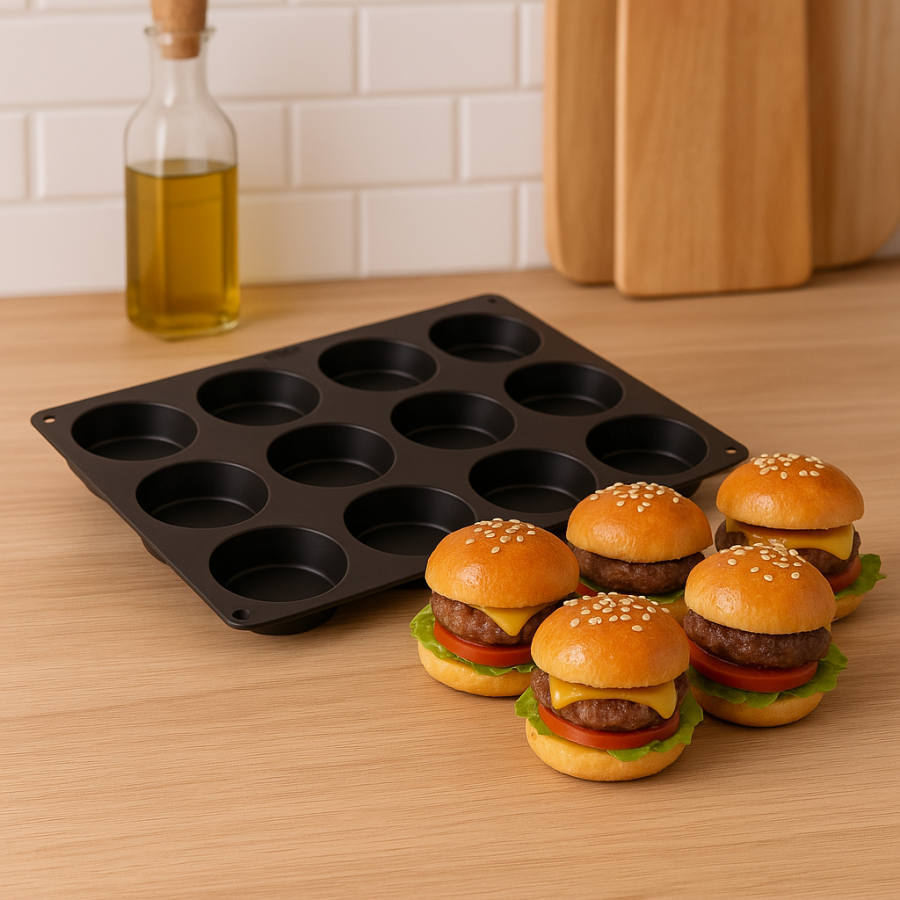 Forma silikonowa na bułki do miniburgerów 29x22x2cm Lurch brązowa