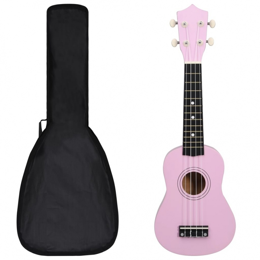 Ukulele sopranowe z pokrowcem, dla dzieci, różowe, 21"