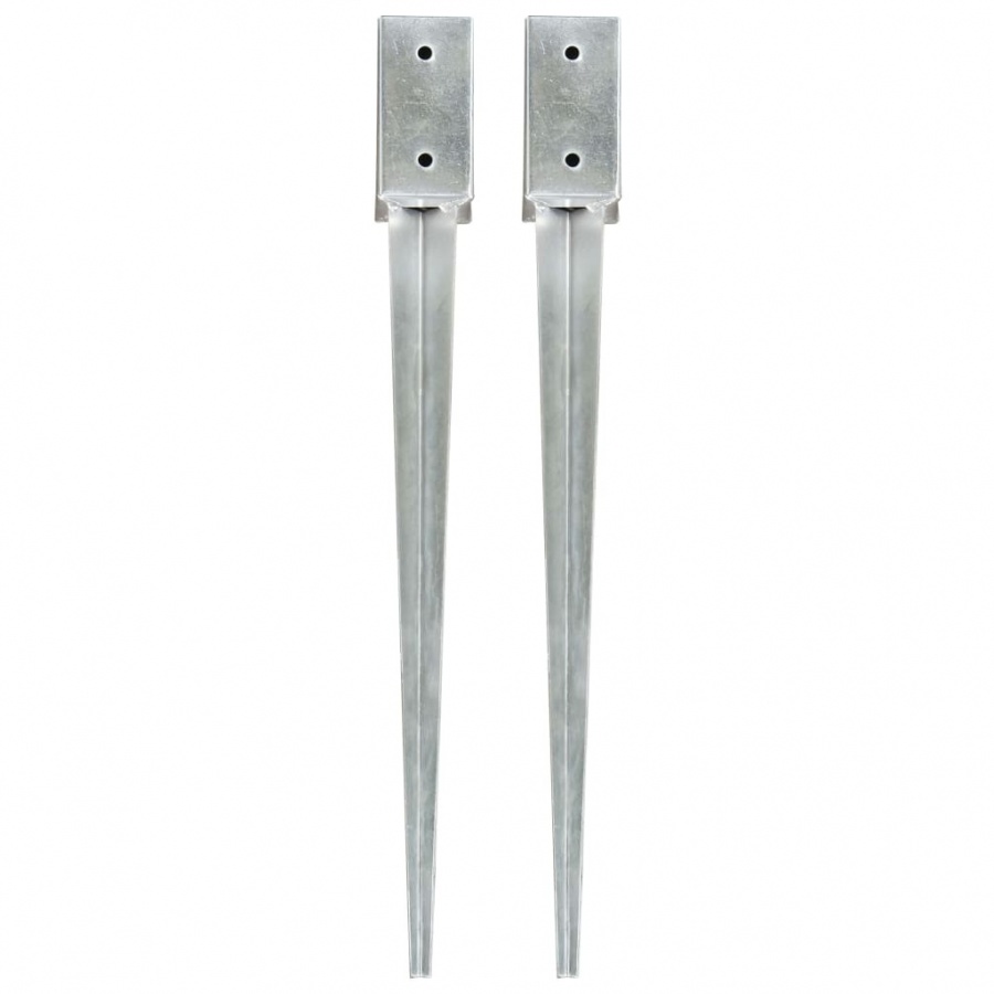 Kołki gruntowe, 2 szt., srebrne, 7x7x75 cm, stal galwanizowana