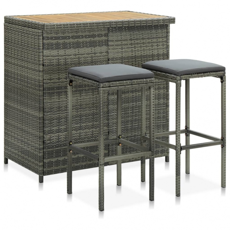 3-częściowy zestaw mebli barowych, polirattan, szary