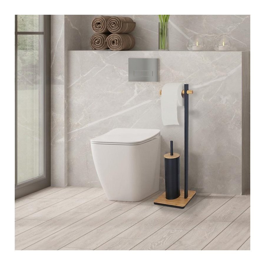 Stojak na szczotkę i papier toaletowy, czarny bambus - yoka